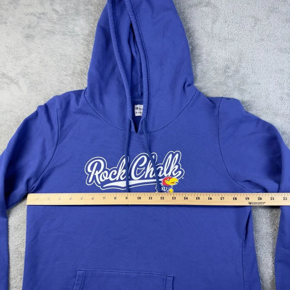 Champion KU Kansas Jayhawks Hoodie Womens Extra Large Blue Pullover Rock Chalk - Picture 5 of 10